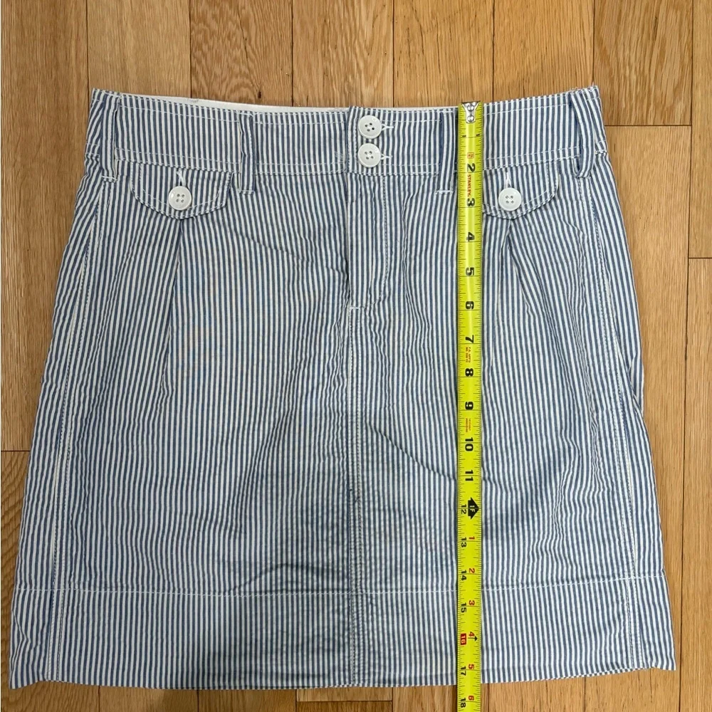 Anthropologie Paper Boy Blue & White Pinstripe Seersucker Mini Skirt Size 4